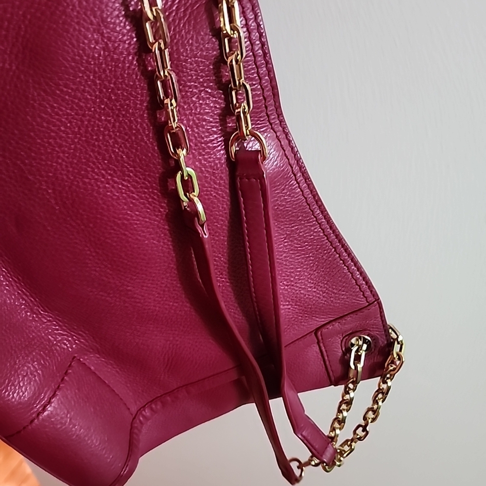 Tory Burch Britten Raspberry Color Leather Slouchy Shoulder Handbag - Picture 11 of 11
